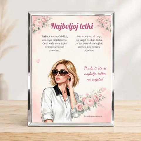 Najboljoj tetki · Sa stilom i srcem · Foto staklo – uspravno